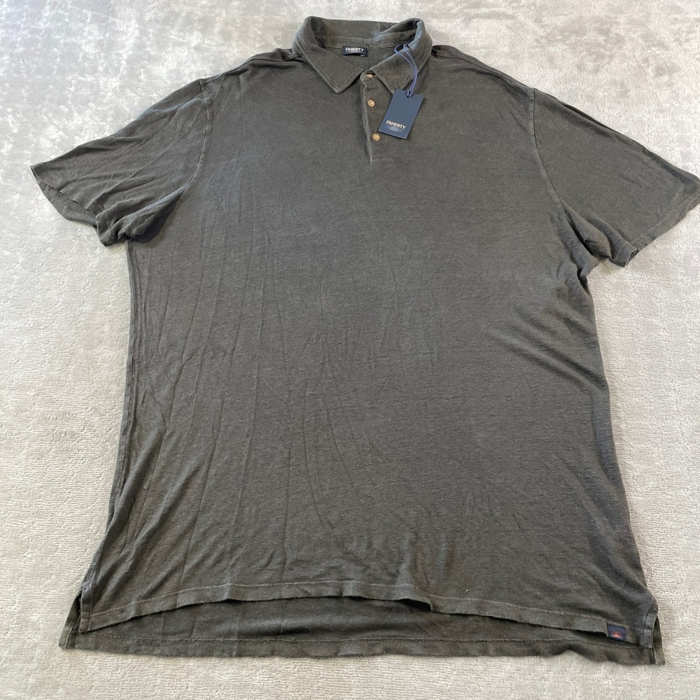 Faherty Reserve Linen Polo Shirt Mens XXL Washed Charcoal Gray Summer Luxury